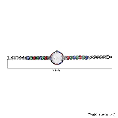 Genoa Multi Color Austrian Crystal Japanese Movement MOP Dail Watch in Silvertone