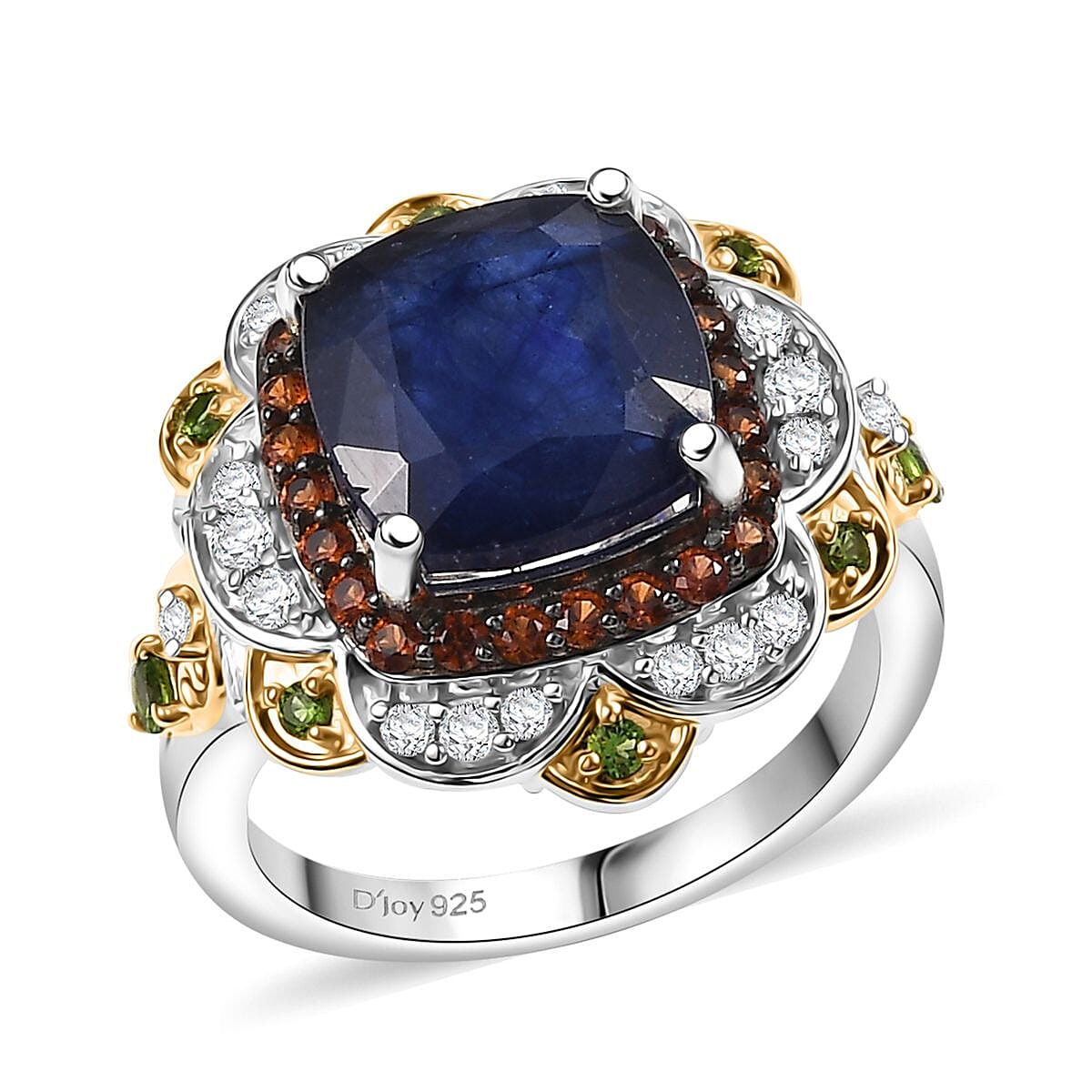 D'Joy Masoala Sapphire (D) and Multi Gemstone 7.60 ctw Regal Bloom Ring in 18K Vermeil YG and Rhodium Over Sterling Silver (Size 5.0) image number 0