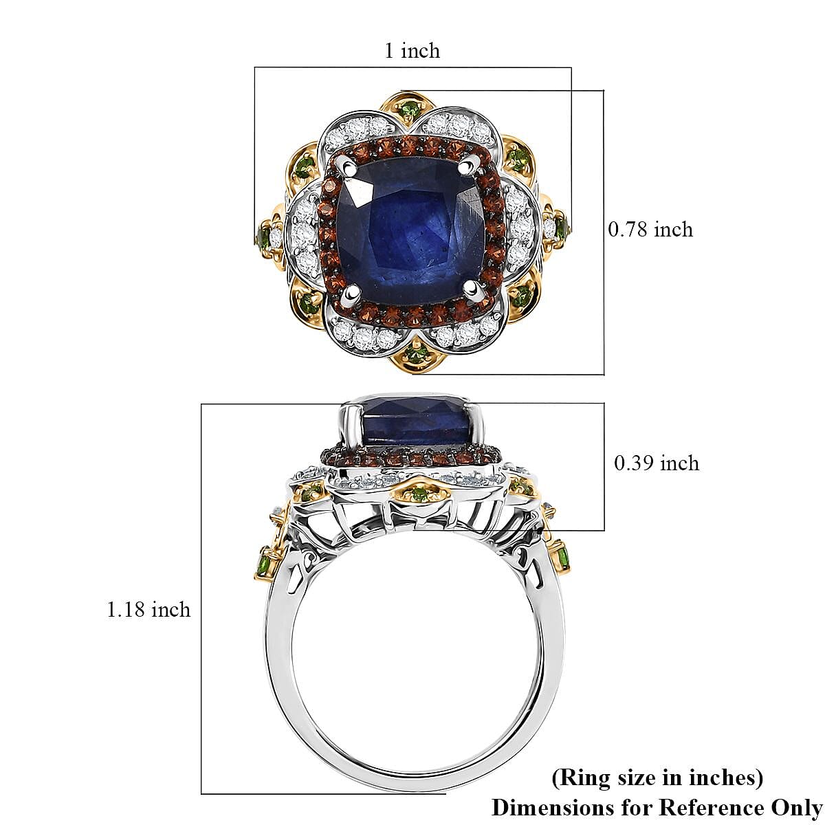 D'Joy Masoala Sapphire (D) and Multi Gemstone 7.60 ctw Regal Bloom Ring in 18K Vermeil YG and Rhodium Over Sterling Silver (Size 5.0) image number 5