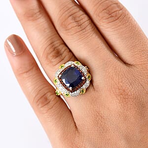 D'Joy Masoala Sapphire (D) and Multi Gemstone 7.60 ctw Regal Bloom Ring in 18K Vermeil YG and Rhodium Over Sterling Silver (Size 6.0)