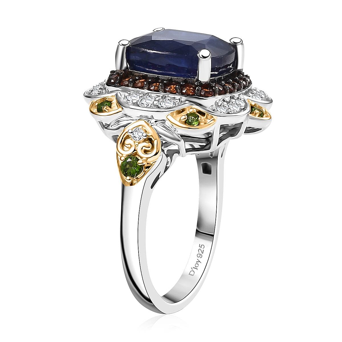 D'Joy Masoala Sapphire (D) and Multi Gemstone 7.60 ctw Regal Bloom Ring in 18K Vermeil YG and Rhodium Over Sterling Silver (Size 6.0) image number 3
