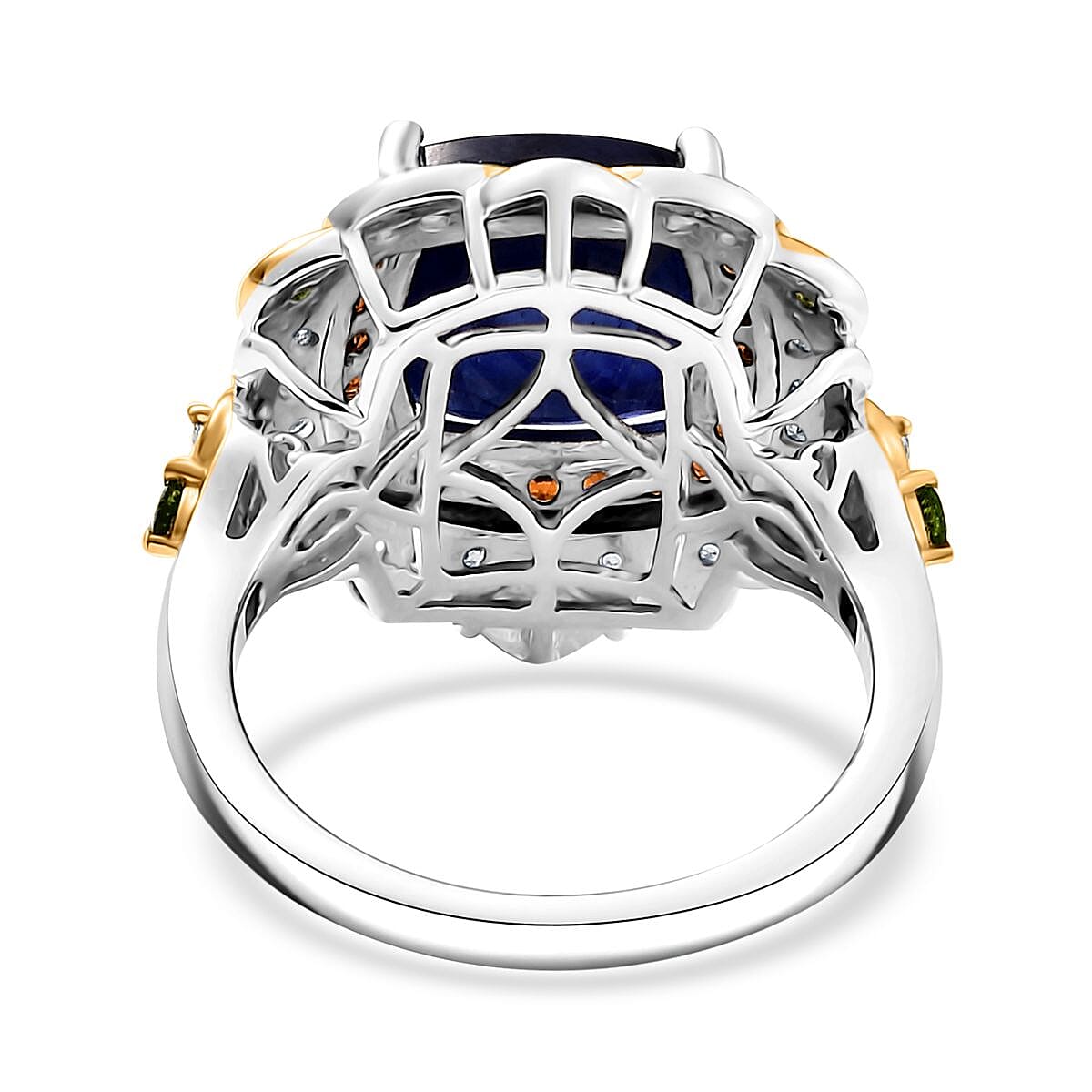 D'Joy Masoala Sapphire (D) and Multi Gemstone 7.60 ctw Regal Bloom Ring in 18K Vermeil YG and Rhodium Over Sterling Silver (Size 6.0) image number 4