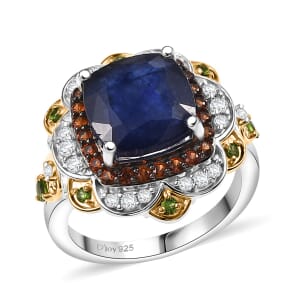 D'Joy Masoala Sapphire (D) and Multi Gemstone 7.60 ctw Ring in 18K Vermeil YG and Rhodium Over Sterling Silver (Size 7.0)