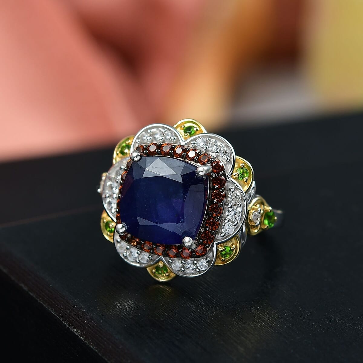 D'Joy Masoala Sapphire (D) and Multi Gemstone 7.60 ctw Ring in 18K Vermeil YG and Rhodium Over Sterling Silver (Size 7.0) image number 1
