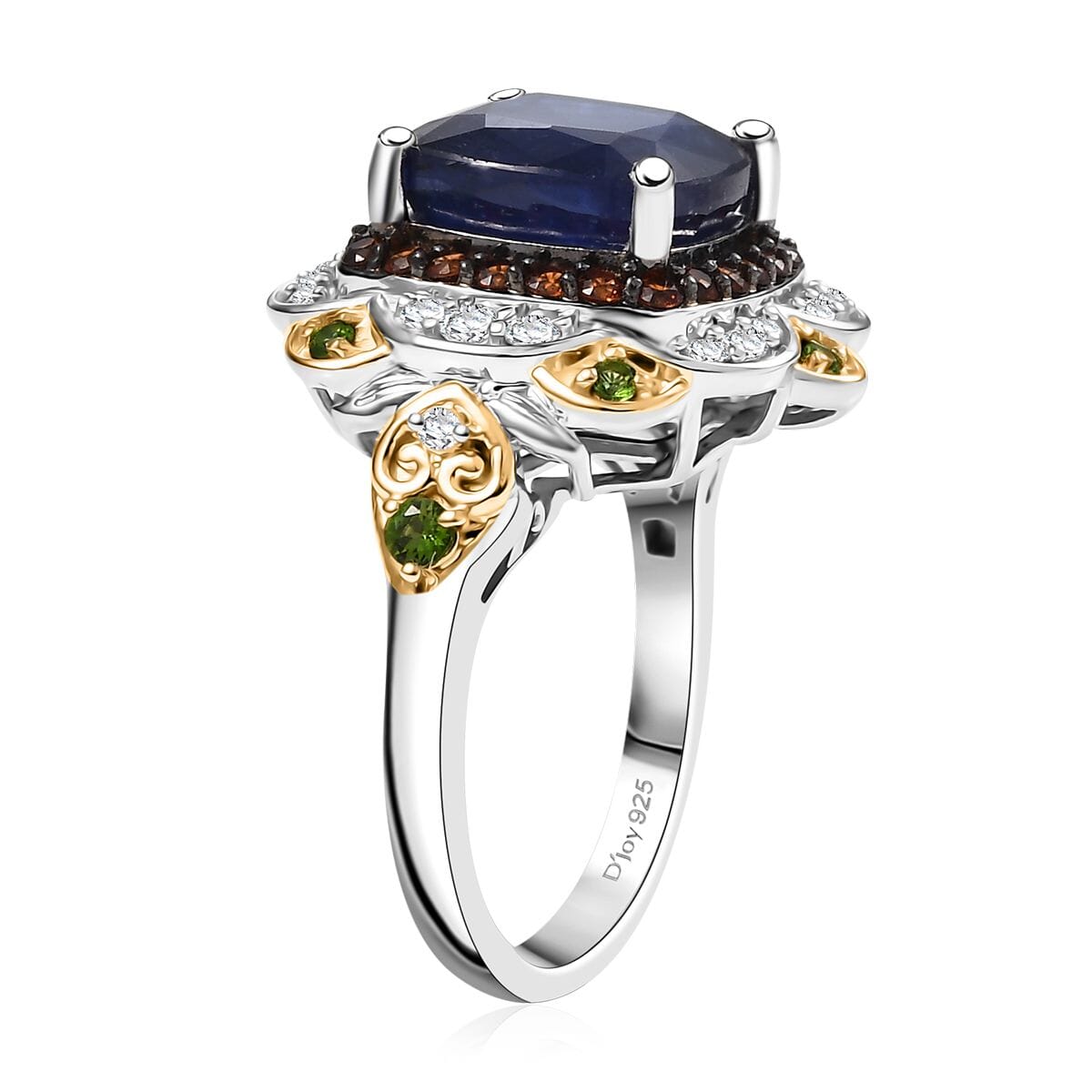 D'Joy Masoala Sapphire (D) and Multi Gemstone 7.60 ctw Ring in 18K Vermeil YG and Rhodium Over Sterling Silver (Size 7.0) image number 3