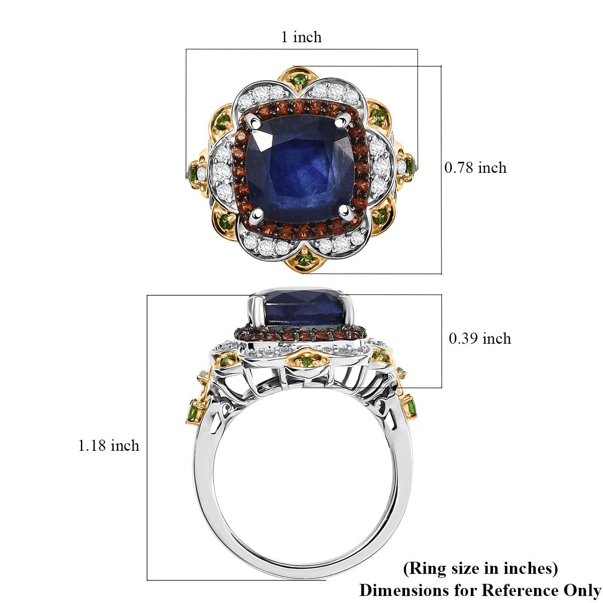 D'Joy Masoala Sapphire (D) and Multi Gemstone 7.60 ctw Ring in 18K Vermeil YG and Rhodium Over Sterling Silver (Size 7.0) image number 5