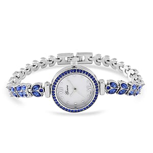 Genoa Blue Austrian Crystal Japanese Movement Watch in Silvertone