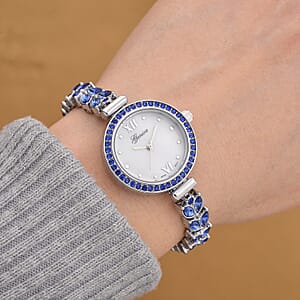 Genoa Blue Austrian Crystal Japanese Movement Watch in Silvertone