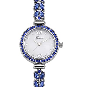 Genoa Blue Austrian Crystal Japanese Movement Watch in Silvertone
