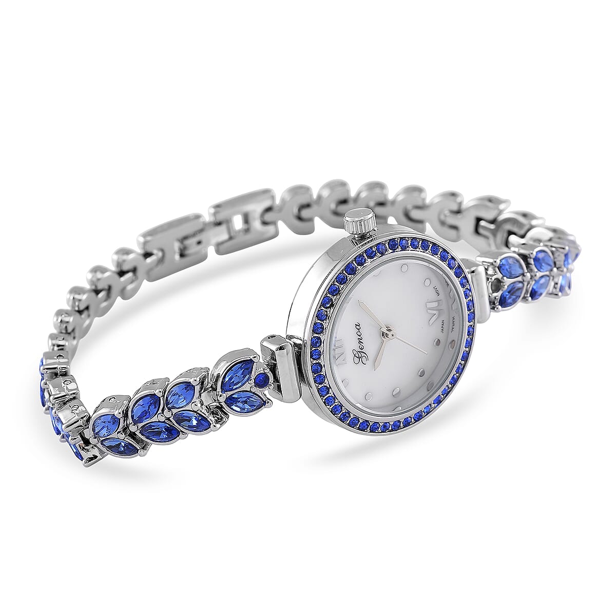 Genoa Blue Austrian Crystal Japanese Movement Watch in Silvertone image number 3