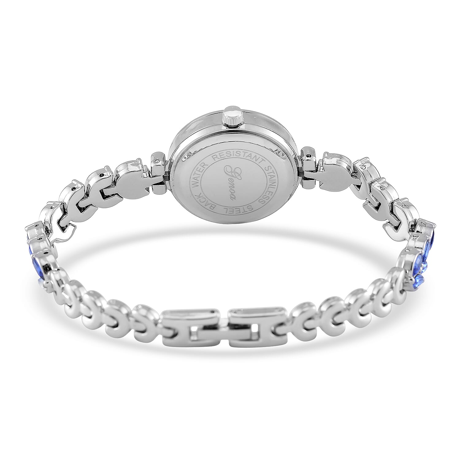 Genoa Blue Austrian Crystal Japanese Movement Watch in Silvertone