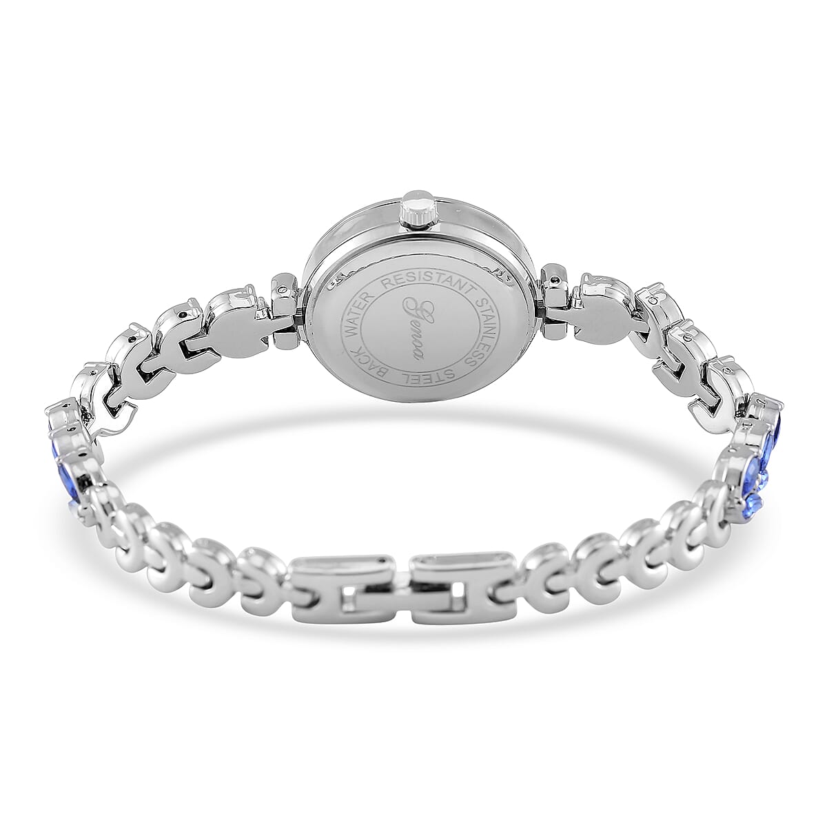 Genoa Blue Austrian Crystal Japanese Movement Watch in Silvertone image number 4