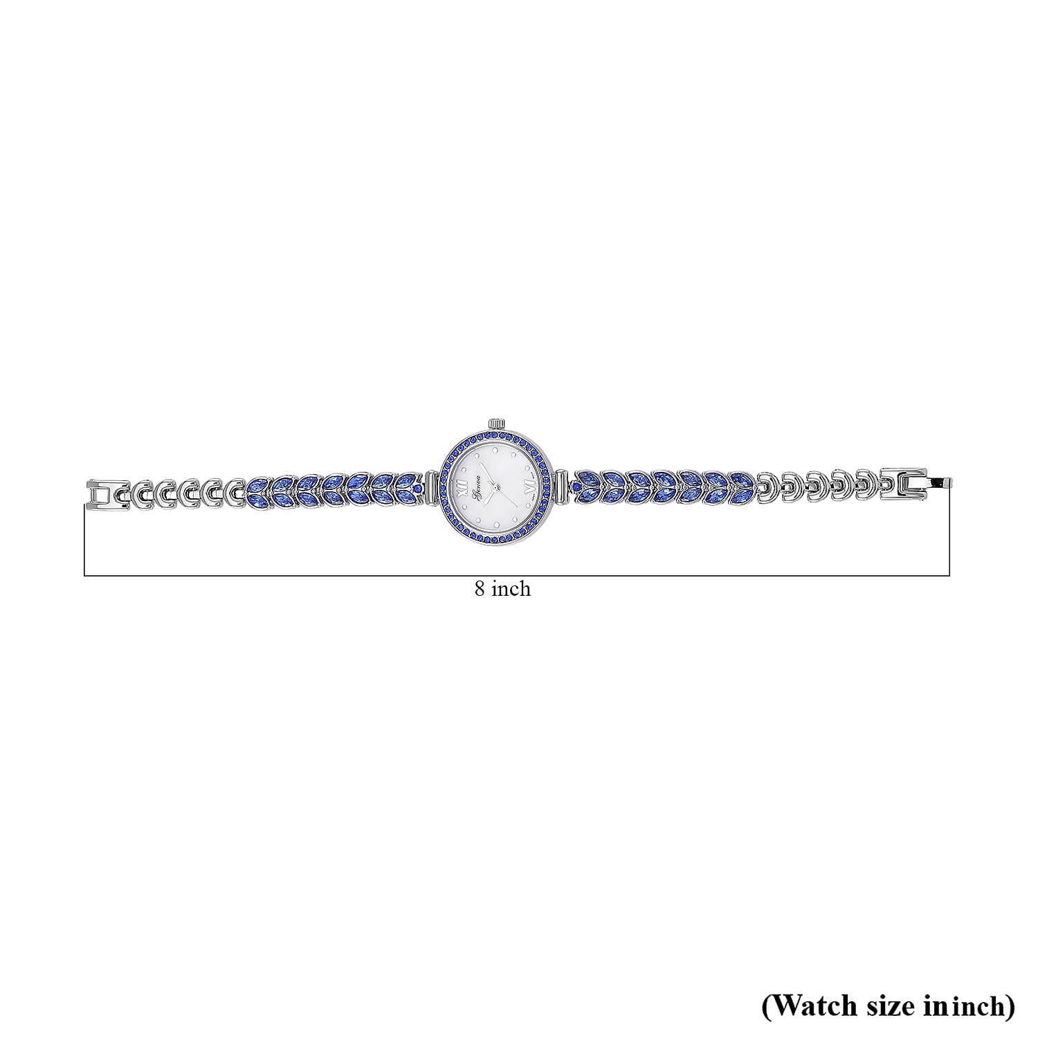 Genoa Blue Austrian Crystal Japanese Movement Watch in Silvertone