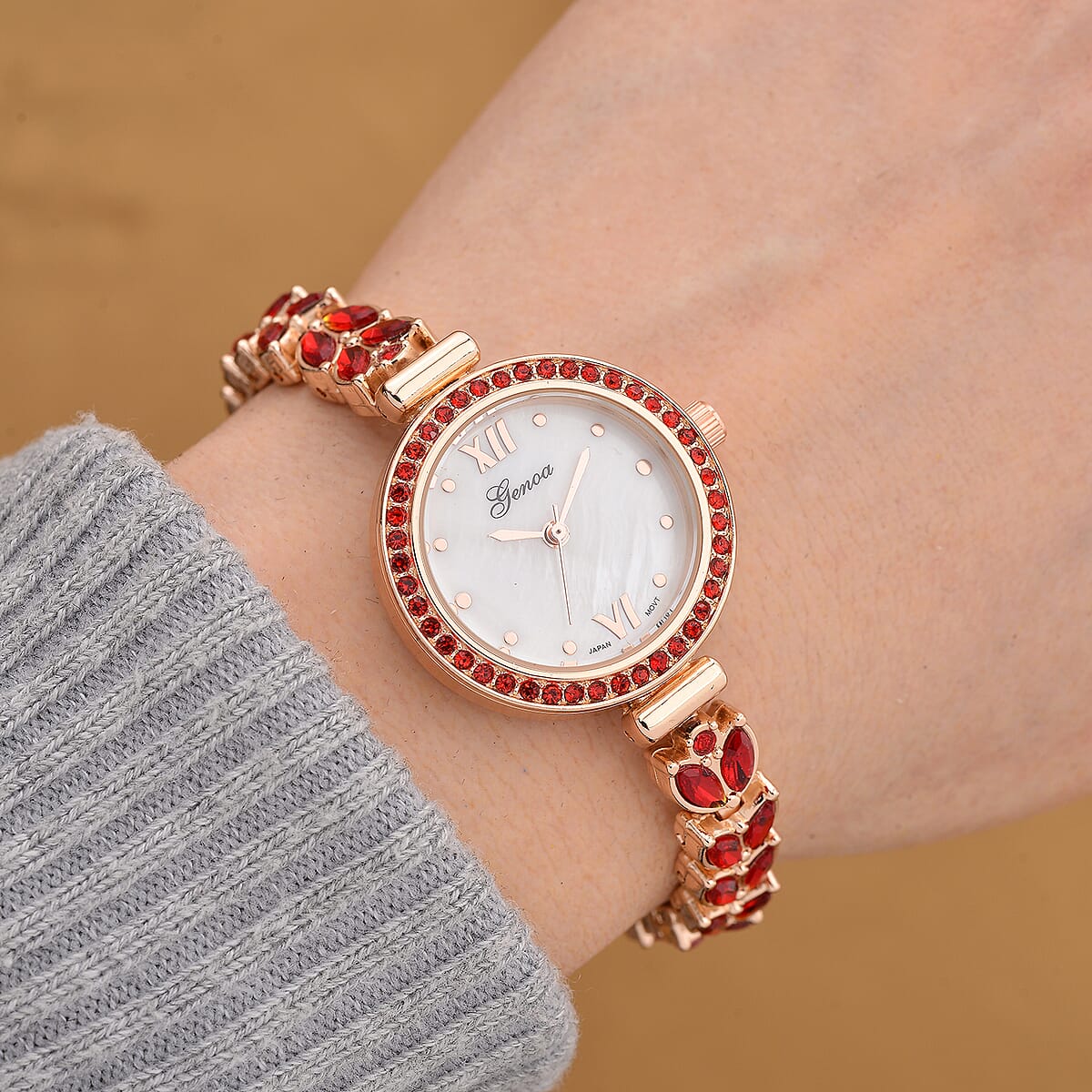 Genoa Red Austrian Crystal Japanese Movement Watch in Rosetone image number 1