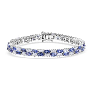 D'Joy Tanzanite and White Zircon 12.65 ctw Celestial Symphony Bracelet in Rhodium Over Sterling Silver (7.25 In)