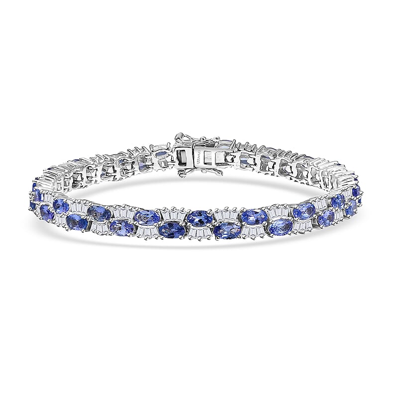 D'Joy Tanzanite and White Zircon 12.65 ctw Celestial Symphony Bracelet in Rhodium Over Sterling Silver (7.25 In)
