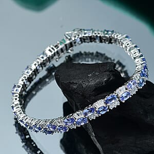 D'Joy Tanzanite and White Zircon 12.65 ctw Celestial Symphony Bracelet in Rhodium Over Sterling Silver (7.25 In)