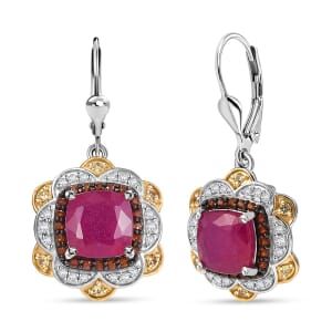 D'Joy Niassa Ruby (FF) and Multi Gemstone 8.40 ctw Earrings in 18K Vermeil YG and Rhodium Over Sterling Silver
