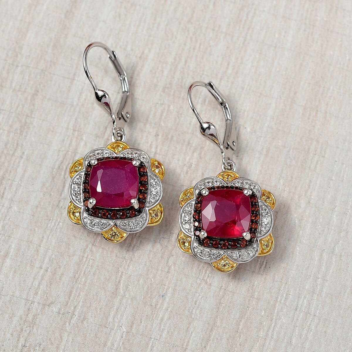 D'Joy Niassa Ruby (FF) and Multi Gemstone 8.40 ctw Earrings in 18K Vermeil YG and Rhodium Over Sterling Silver image number 1