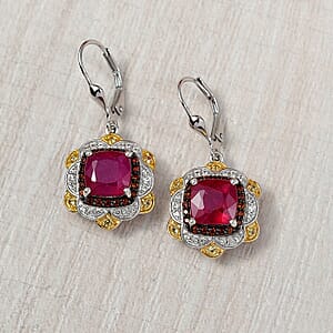D'Joy Niassa Ruby (FF) and Multi Gemstone 8.40 ctw Regal Bloom Earrings in 18K Vermeil YG and Rhodium Over Sterling Silver