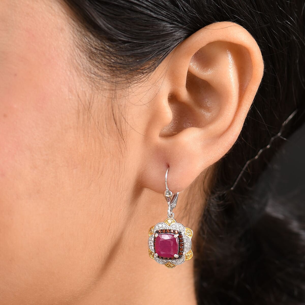 D'Joy Niassa Ruby (FF) and Multi Gemstone 8.40 ctw Earrings in 18K Vermeil YG and Rhodium Over Sterling Silver image number 2