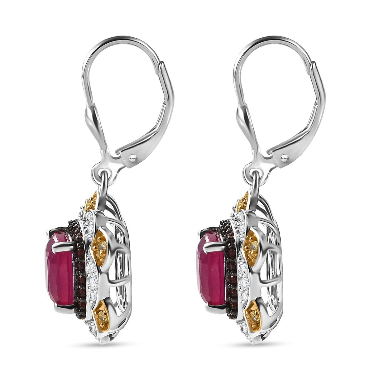 D'Joy Niassa Ruby (FF) and Multi Gemstone 8.40 ctw Earrings in 18K Vermeil YG and Rhodium Over Sterling Silver image number 3