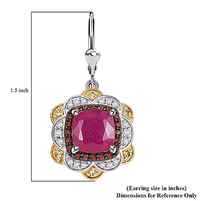 D'Joy Niassa Ruby (FF) and Multi Gemstone 8.40 ctw Regal Bloom Earrings in 18K Vermeil YG and Rhodium Over Sterling Silver