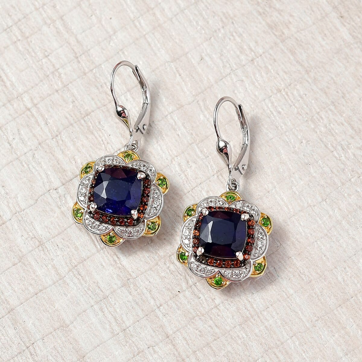 D'Joy Masoala Sapphire (D) and Multi Gemstone 8.70 ctw Earrings in 18K Vermeil YG and Rhodium Over Sterling Silver image number 1