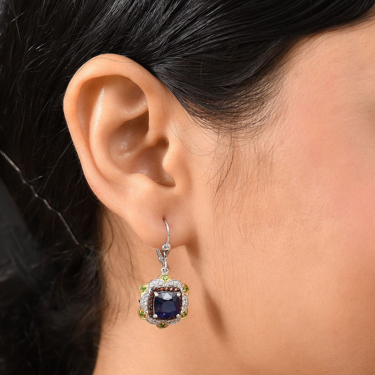 D'Joy Masoala Sapphire (D) and Multi Gemstone 8.70 ctw Earrings in 18K Vermeil YG and Rhodium Over Sterling Silver image number 2