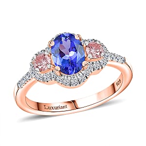 AAA Tanzanite and Luxuriant Lab Grown Pink Diamond (IR) G-H I1 and Lab Grown White 1.50 ctw Blue Moon Ring in 18K Vermeil Rose Gold Over Sterling Silver (Size 7.0)