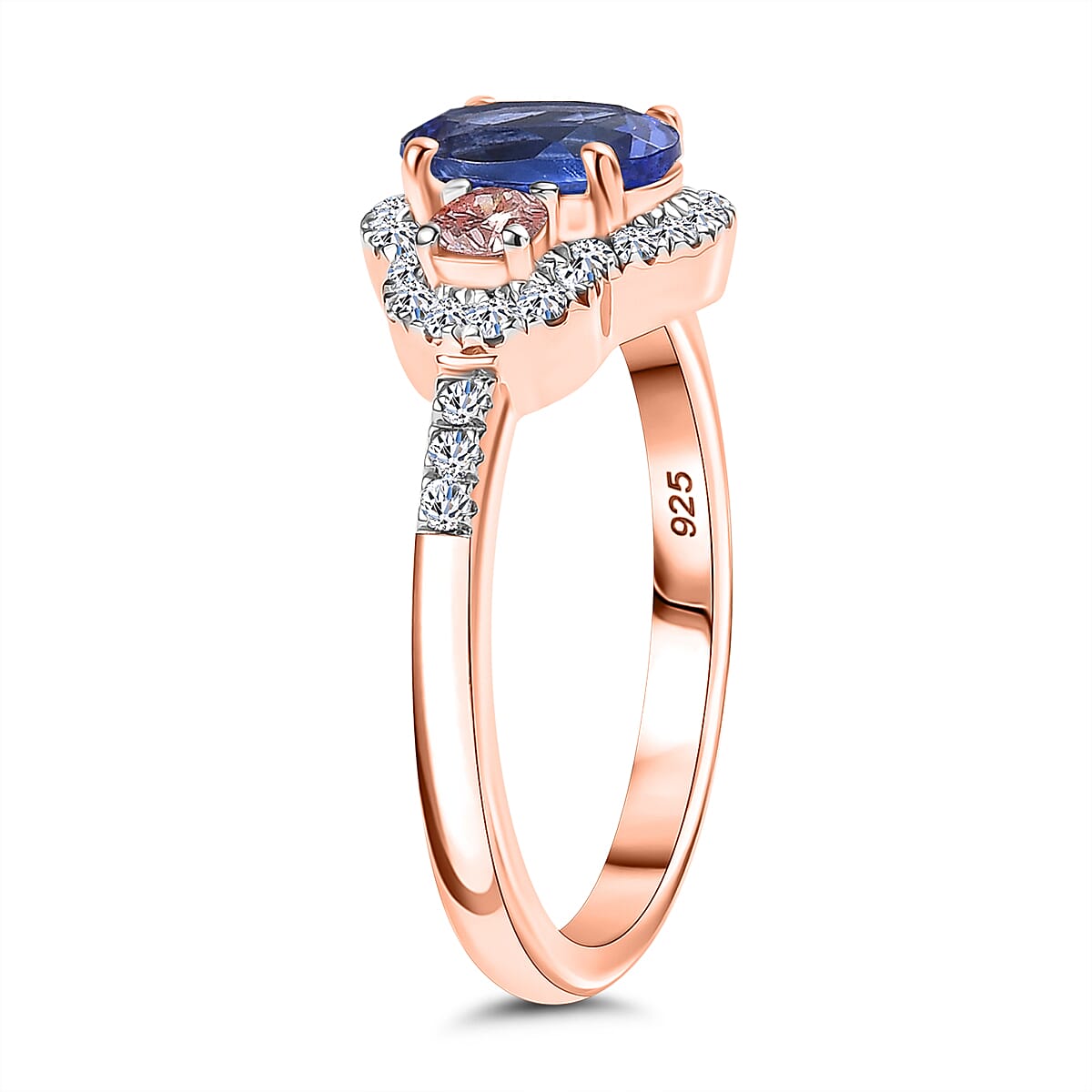 AAA Tanzanite and Luxuriant Lab Grown Pink Diamond (IR) G-H I1 and Lab Grown White 1.50 ctw Blue Moon Ring in 18K Vermeil Rose Gold Over Sterling Silver (Size 7.0) image number 3