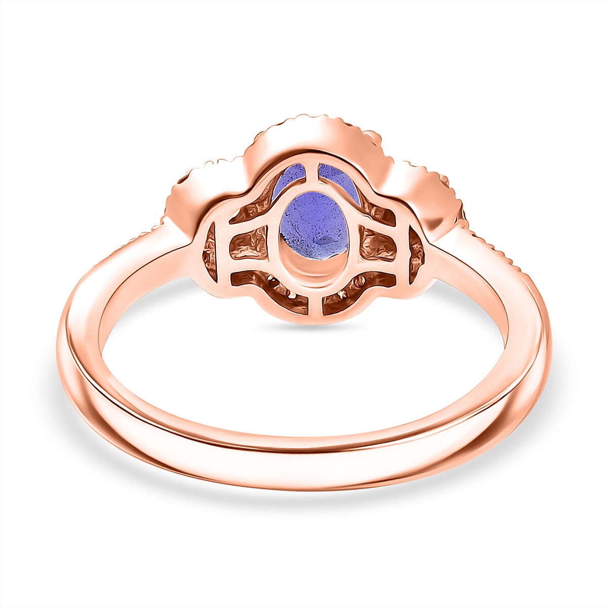 AAA Tanzanite and Luxuriant Lab Grown Pink Diamond (IR) G-H I1 and Lab Grown White 1.50 ctw Blue Moon Ring in 18K Vermeil Rose Gold Over Sterling Silver (Size 7.0) image number 4