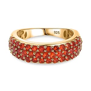 Mexican Cherry Fire Opal 1.12 ctw Cluster Ring in Vermeil Yellow Gold Over Sterling Silver (Size 8)