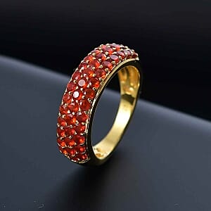 Mexican Cherry Fire Opal 1.12 ctw Cluster Ring in Vermeil Yellow Gold Over Sterling Silver (Size 8)