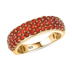 Mexican Cherry Fire Opal 1.12 ctw Cluster Ring in Vermeil Yellow Gold Over Sterling Silver (Size 8)