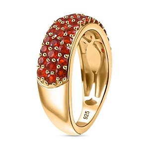 Mexican Cherry Fire Opal 1.12 ctw Cluster Ring in Vermeil Yellow Gold Over Sterling Silver (Size 8)