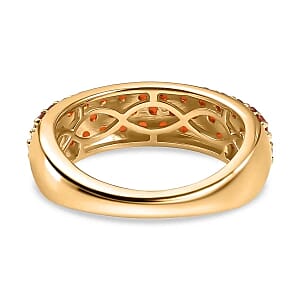 Mexican Cherry Fire Opal 1.12 ctw Cluster Ring in Vermeil Yellow Gold Over Sterling Silver (Size 8)