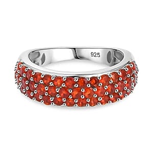 Mexican Cherry Fire Opal 1.30 ctw Ring in Rhodium Over Sterling Silver (Size 6.5)