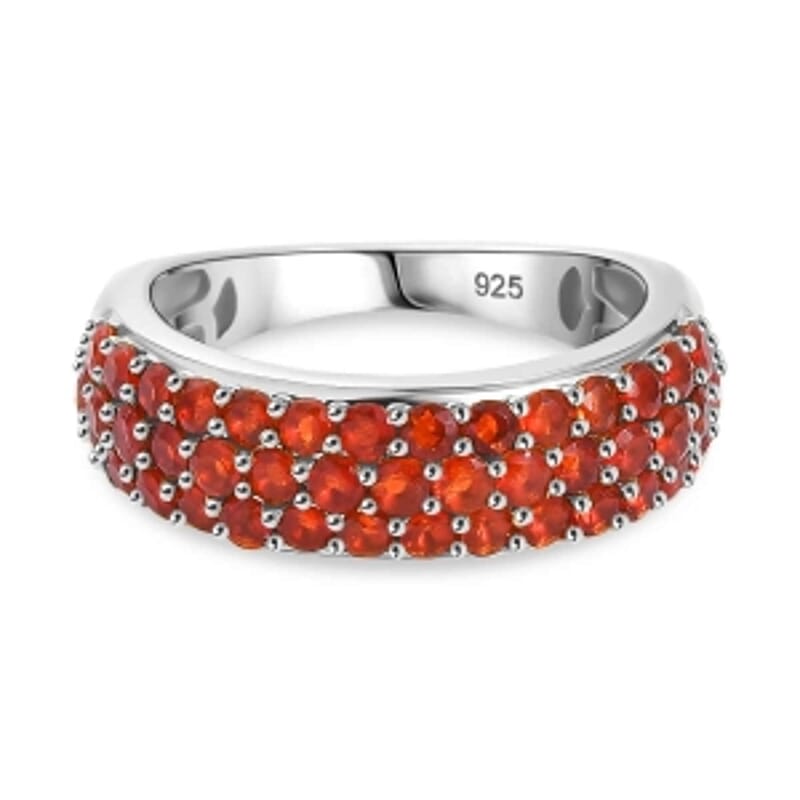 Mexican Cherry Fire Opal 1.30 ctw Ring in Rhodium Over Sterling Silver (Size 6.5)