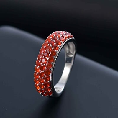 Mexican Cherry Fire Opal 1.30 ctw Ring in Rhodium Over Sterling Silver (Size 6.5)