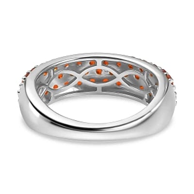 Mexican Cherry Fire Opal 1.30 ctw Ring in Rhodium Over Sterling Silver (Size 6.5)