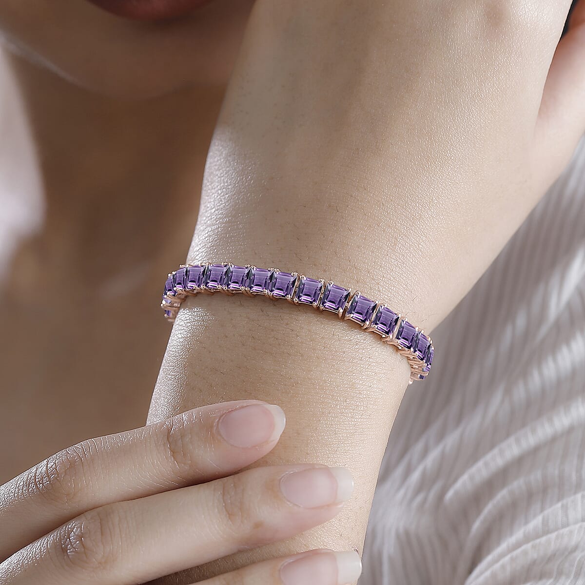 D'Joy Premium Rose De France Amethyst 22.10 ctw Tennis Bracelet in 18K Vermeil Rose Gold Over Sterling Silver (7.25 In) image number 1