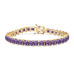 D'Joy Premium Rose De France Amethyst 24 ctw Tennis Bracelet in 18K Vermeil Yellow Gold Over Sterling Silver (8.00 In)