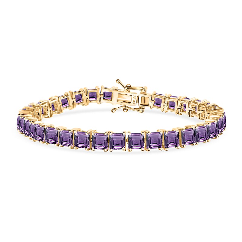 D'Joy Premium Rose De France Amethyst 24 ctw Tennis Bracelet in 18K Vermeil Yellow Gold Over Sterling Silver (8.00 In)