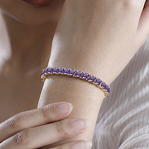 D'Joy Premium Rose De France Amethyst 24 ctw Tennis Bracelet in 18K Vermeil Yellow Gold Over Sterling Silver (8.00 In)