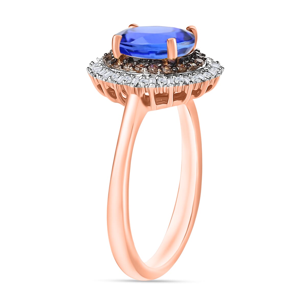 Tanzanite, Natural Champagne and White Diamond 1.75 ctw Ring in 18K Vermeil Rose Gold Over Sterling Silver (Size 11.5) image number 2