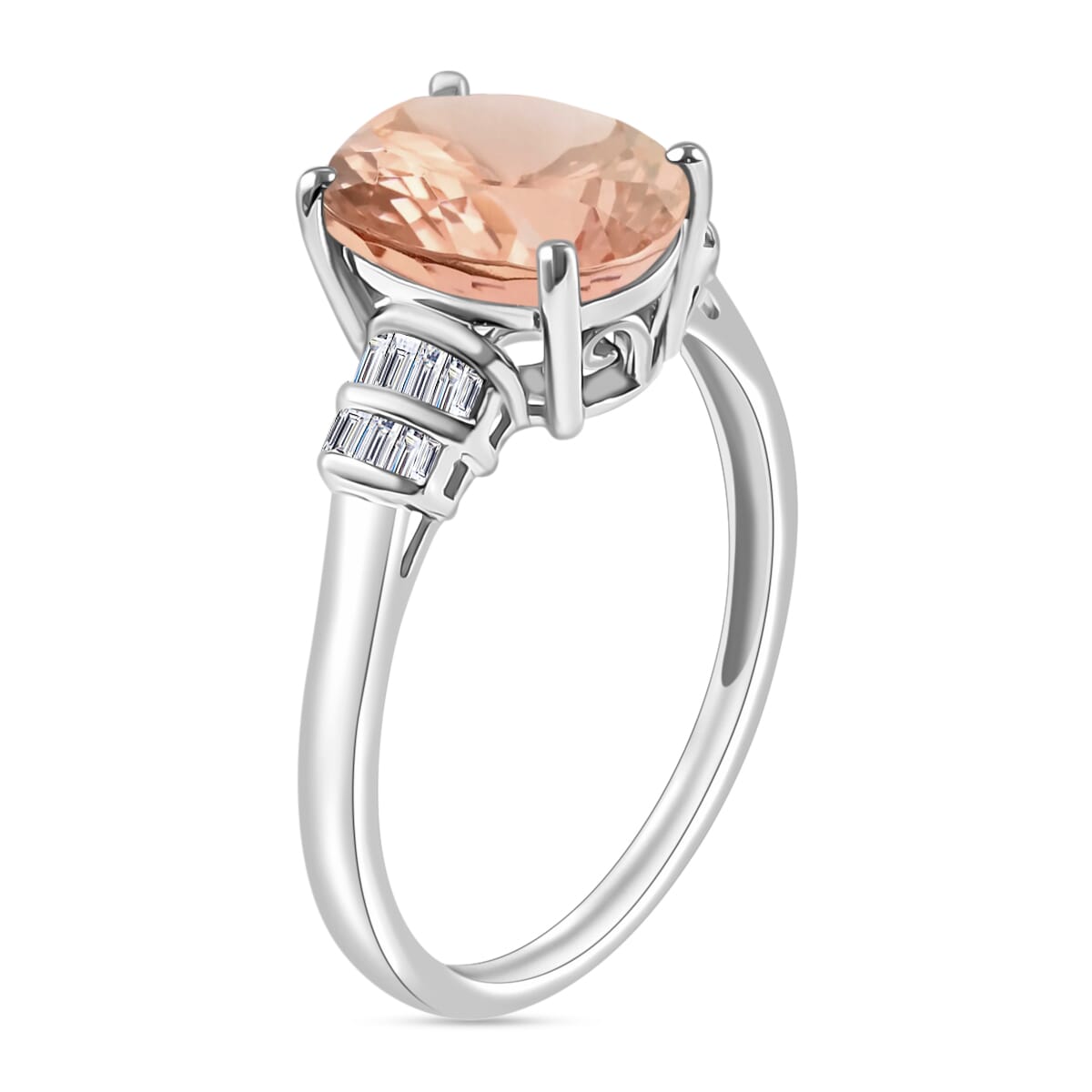 Luxoro Premium Marropino Morganite and G-H I2 Diamond Ring in 14K White Gold (Size 10.0) 3.77 ctw image number 2