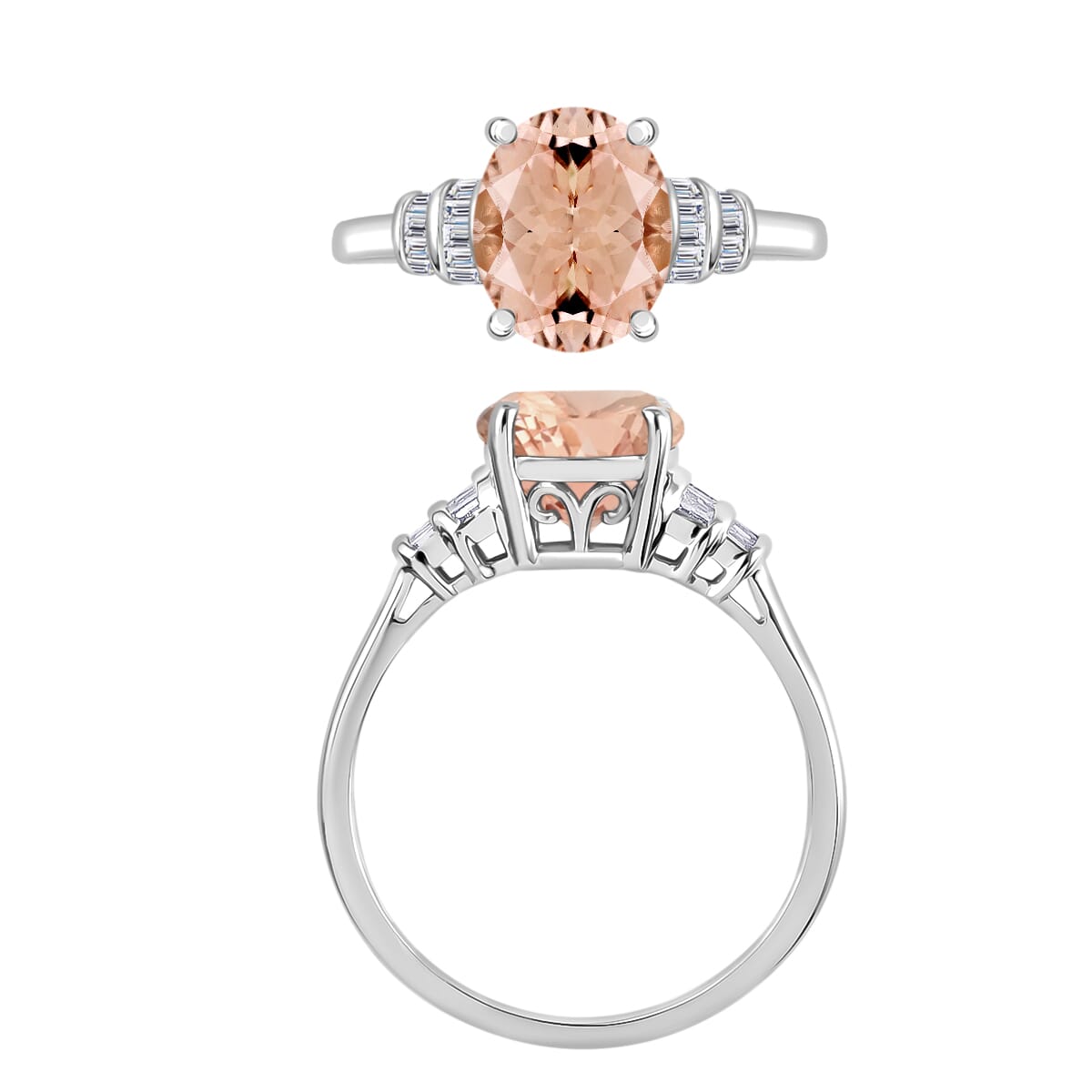 Luxoro Premium Marropino Morganite and G-H I2 Diamond Ring in 14K White Gold (Size 10.0) 3.77 ctw image number 3