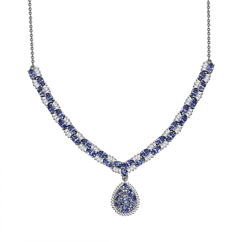 D'Joy Tanzanite and White Zircon 11.75 ctw Celestial Symphony Necklace in Rhodium Over Sterling Silver 18 Inches