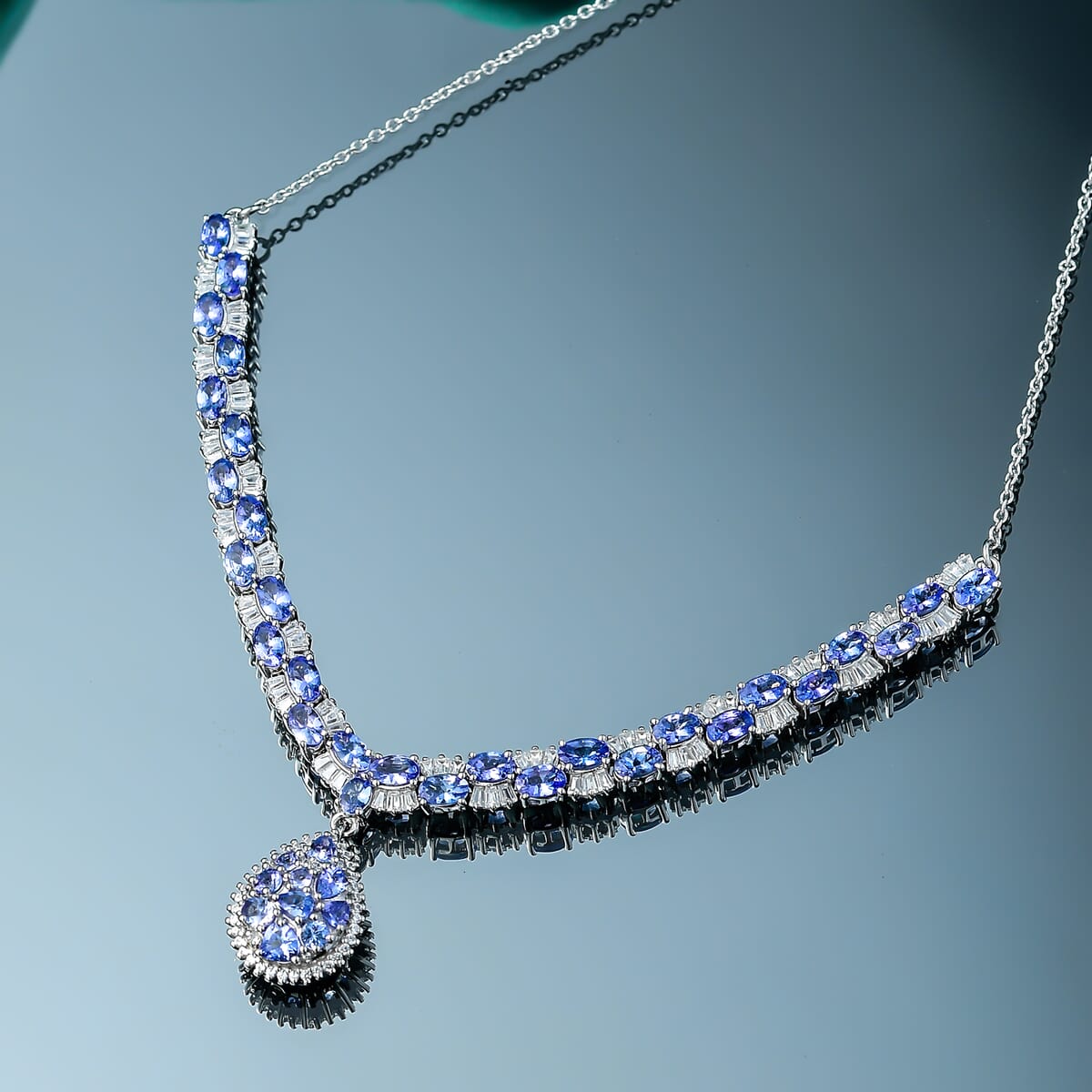 D'Joy Tanzanite and White Zircon 11.75 ctw Celestial Symphony Necklace in Rhodium Over Sterling Silver 18 Inches image number 1